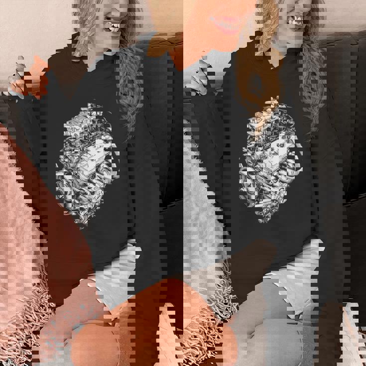 ヴィンテージカーエンジンコンポーネント 青写真 図 メンズグラフィック 長袖tシャツ パーカー