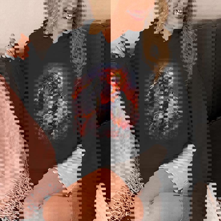 小惑星衝突月の下で燃える森で吠えるオオカミ パーカー