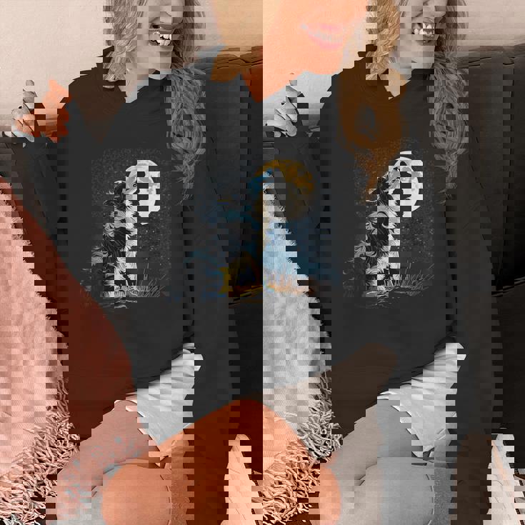 月に吠える美しいボーダーコリー犬 パーカー