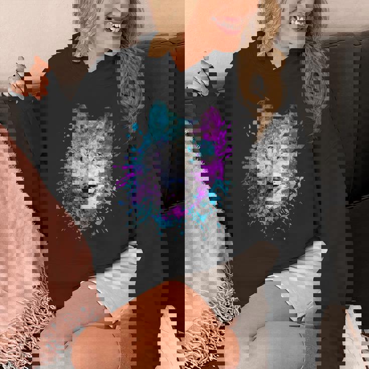 水彩 狼 頭 カラフル オオカミ 贈り物 パーカー