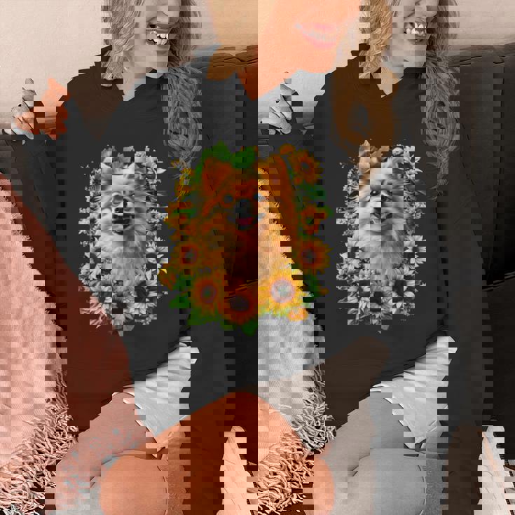 面白いtシャツ ポメラニアン ひまわり わんこ メンズ 犬好き グッズ かわいい おもしろ 面白い 服 ネタ 長袖tシャツ パーカー