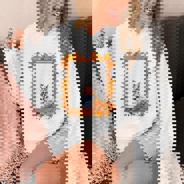 キツネ アニマル柄 モチーフ 紅葉 イラスト 自然 狐 パーカー