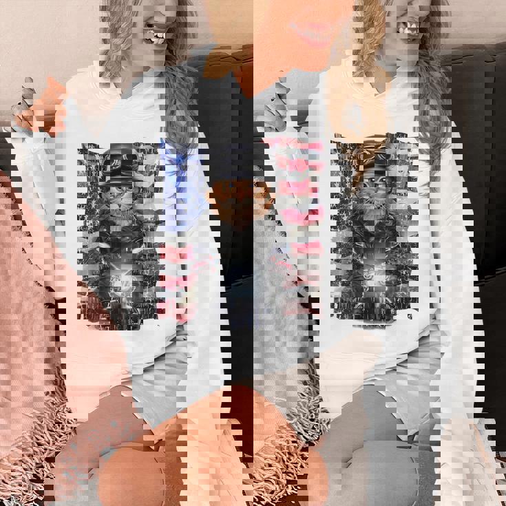 三毛猫 オレンジ猫 ねこ バイク 星条旗 アメリカ パーカー