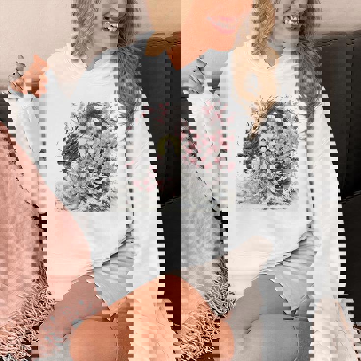 日本 浮世絵 観音菩薩 竜 桜 波 バックプリント 長袖tシャツ パーカー