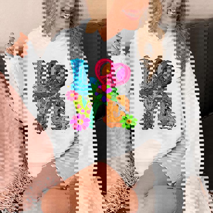 明るくカラフルな愛と平和 ピースサイン フラワートップ パーカー