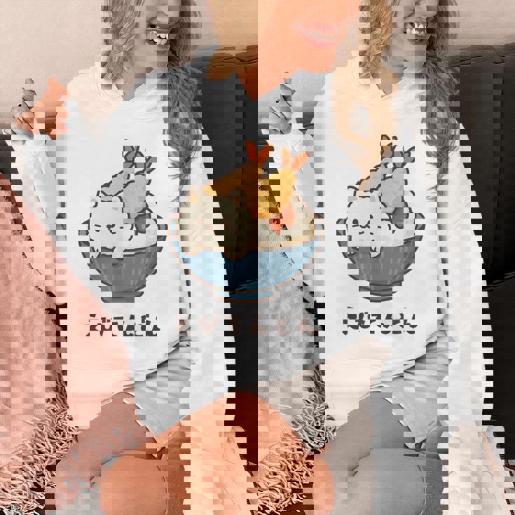 海老天丼 天丼 えび ご飯 ねこ 白猫 天丼好き 猫好き おもしろ かわいい猫 イラスト 猫キャラ 癒し 系 パーカー