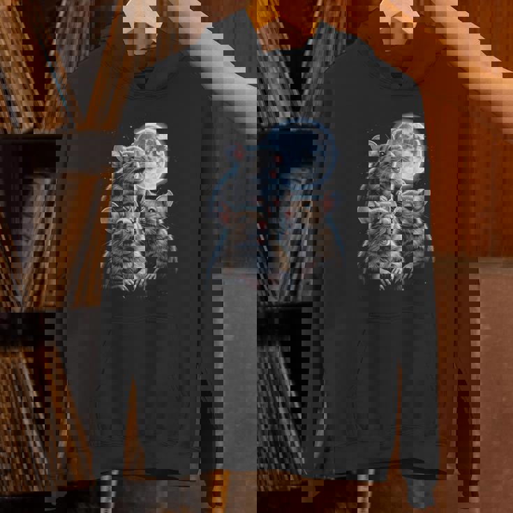 3 マウス 月 3 匹のネズミ 面白い げっ歯類 恋人 ユーモア 空 夜 長袖tシャツ パーカー