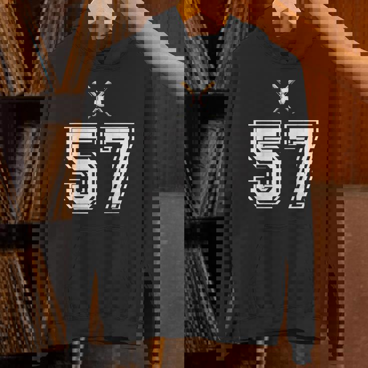 57 番 野球スタイル ヴィンテージホワイト パーカー