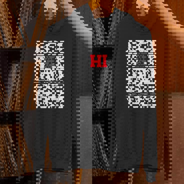 Abcのhiおかしいこんにちはアルファベット学生教師グリーティング パーカー