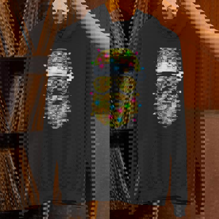 Camo Santa Claus Sunglasses Camouflage Xmas Lights Unisex Hoodie