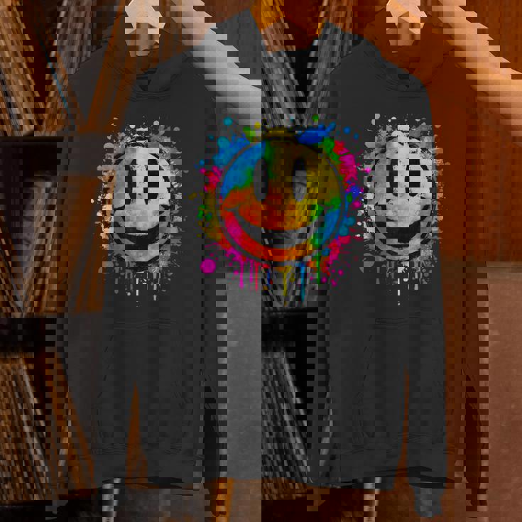 Cute Paint Splash Happy Smile Face 70s Tie Dye Smiling Unisex Hoodie