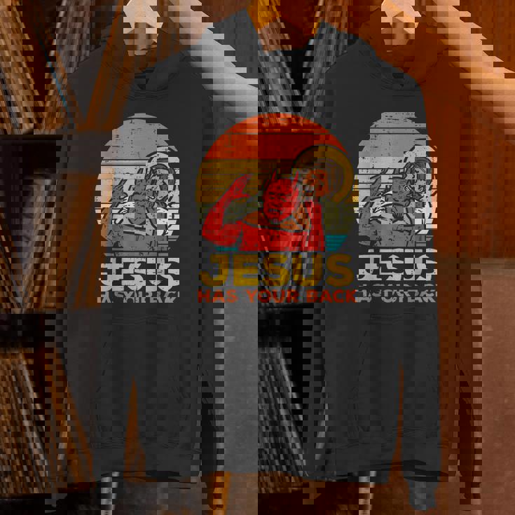 Jesus Has Your Back Jiu Jitsu レトロ クリスチャン メンズ レディース キッズ パーカー