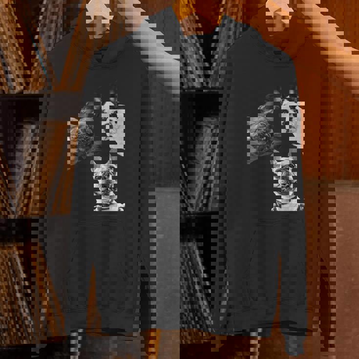 Sneaky フレンチブルドッグ ドッグ ドッグ フレンチ ポッキング ヘッド フェイス 長袖tシャツ パーカー