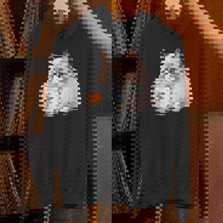 おさるのラグドール 猫と金魚 パーカー