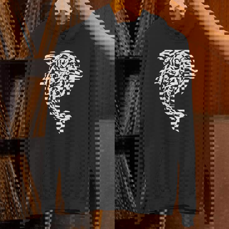 イルカ ポリネシアン トライバル マオリ ライトパターン イルカ 長袖tシャツ パーカー