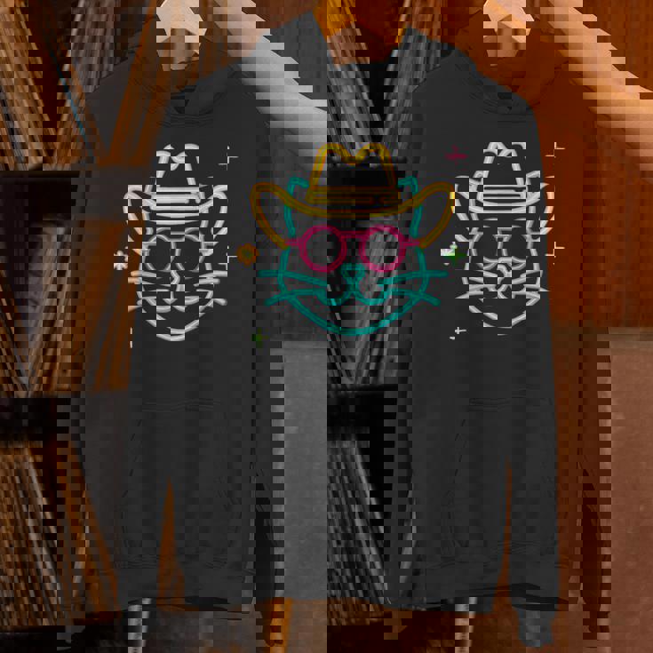 カウボーイ 猫 顔 ラウンド サングラス ウェスタン グラフィック ピンク アニマル パーカー