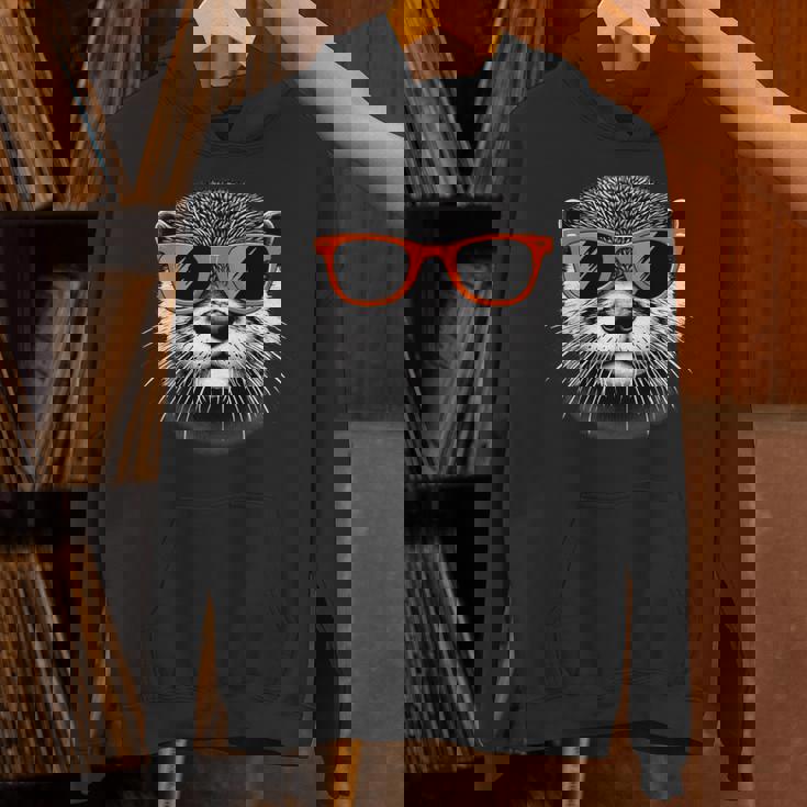 サングラスをかけたクールなカワウソのグラフィックアート 長袖tシャツ パーカー