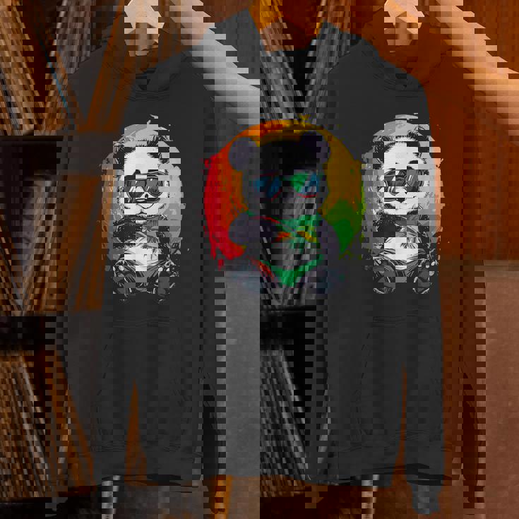 サングラス付きパンダ ラスタカラー パーカー