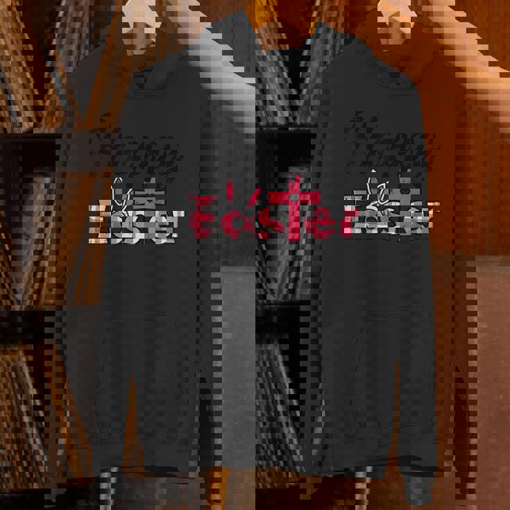 チェック柄ハッピーイースターバニー耳クロスかわいい宗教クリスチャン パーカー