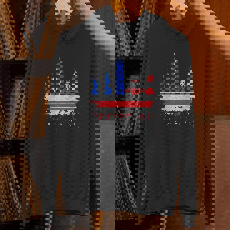 ニューヨーク・スカイライン 星条旗 アメリカ国旗アート Love Ny パーカー