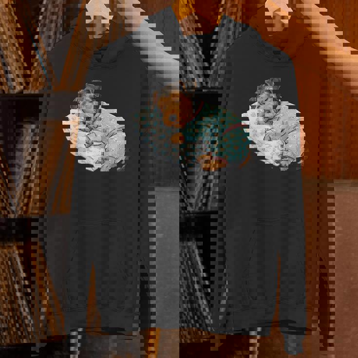 パジャマで寝ているかわいいボストンテリア犬就寝アート 長袖tシャツ パーカー