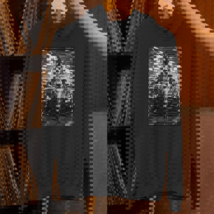 ピンナップガールtシャツ 男性用 巨乳ピンナップガール&カー B&W パーカー