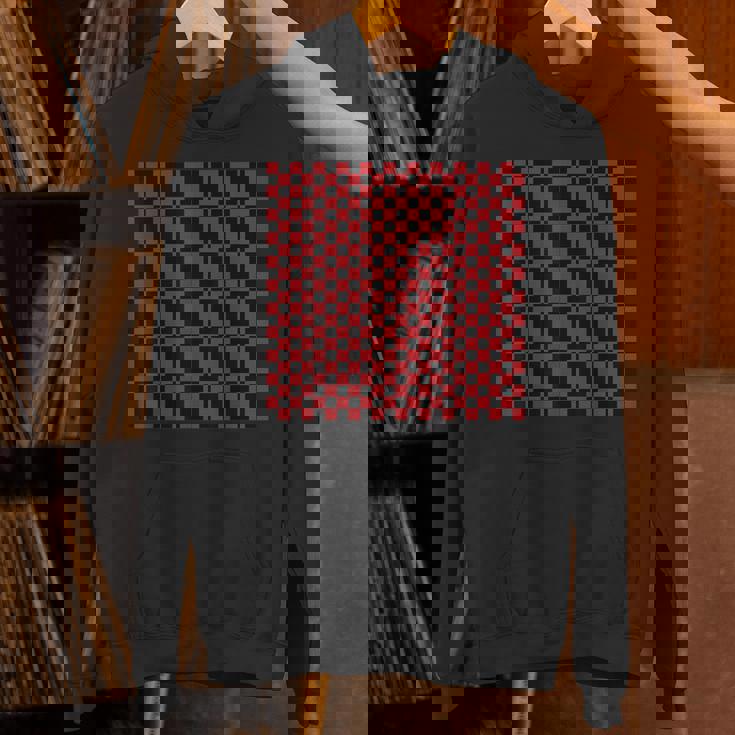 ブラック、レッド、チェッカーボードスクエアパターン、チェックデザイン。 パーカー