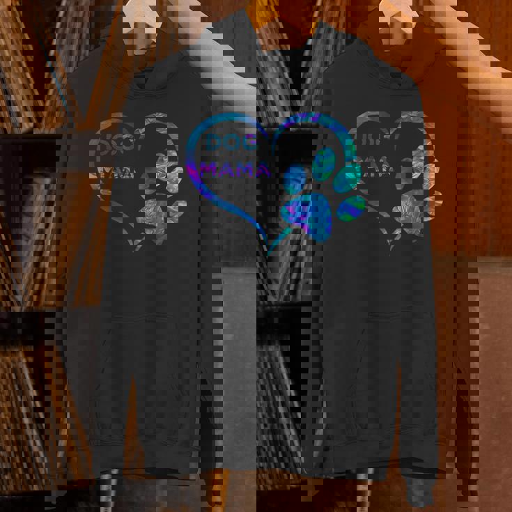 ブルーティールパープル ドッグママと足跡プリント ハート 犬 ママ パーカー