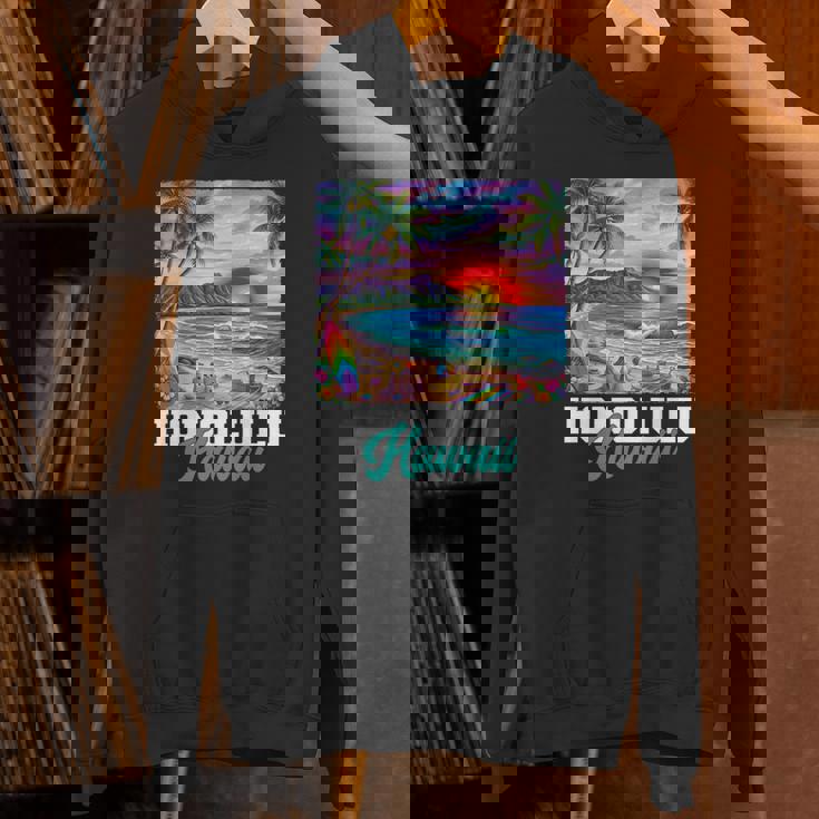 ホノルル ハワイ ハワイアン 波 ビーチ 夏 サーフィン レトロ 長袖tシャツ パーカー