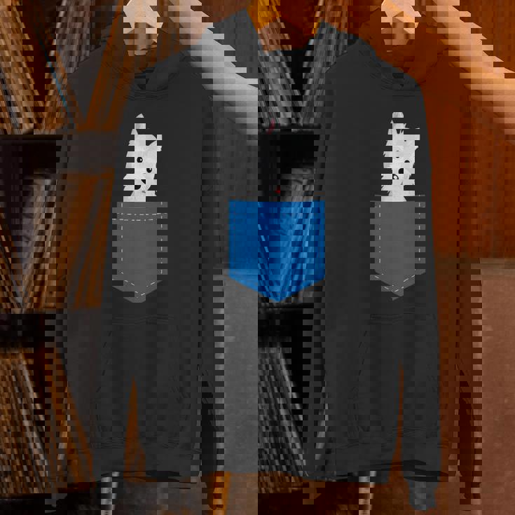 ポケットに犬のウェスティ犬テリアフロントポケット胸 パーカー