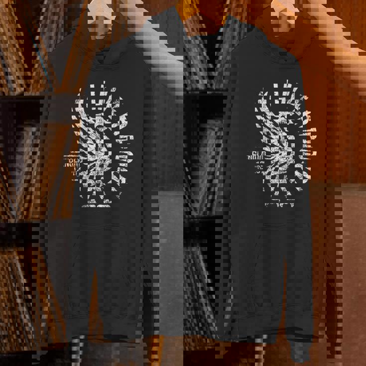 リバプール イングランド Est 1207 ラウンド ホワイト アンティーク調プリント パーカー