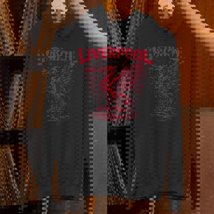 リバプール イングランド Zine インク 肝臓 鳥 レッドプリント パーカー