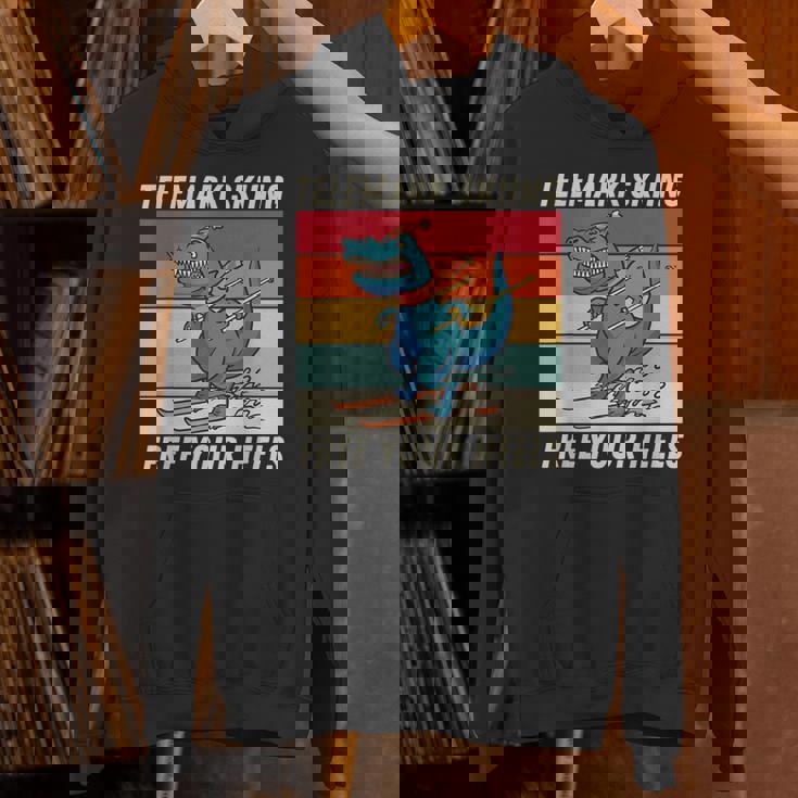 レトロ かわいい 漫画 恐竜 スキーヤー テレマーク スキー パーカー