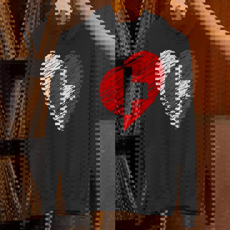 日本 スイス ハート 日本国旗 スイス国旗 ハート 長袖tシャツ パーカー