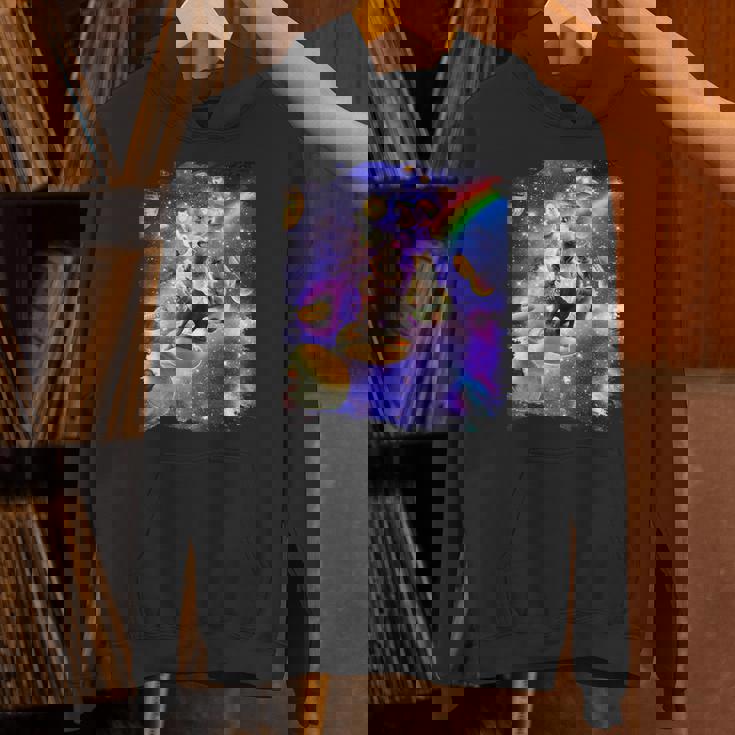 虹銀河のホットドッグに乗る宇宙の猫 パーカー