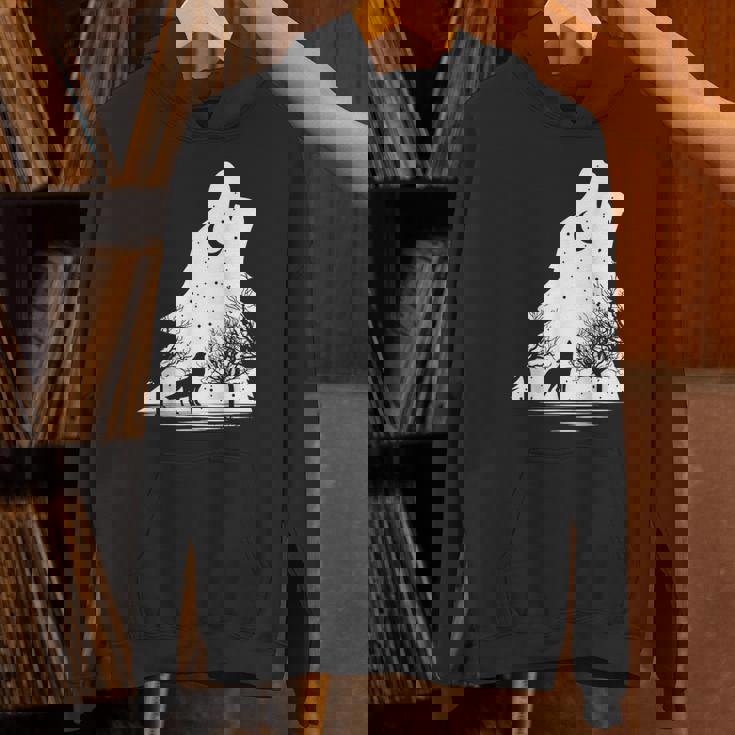 遠吠えするオオカミ 星空 オオカミモチーフ 男女兼用 パーカー