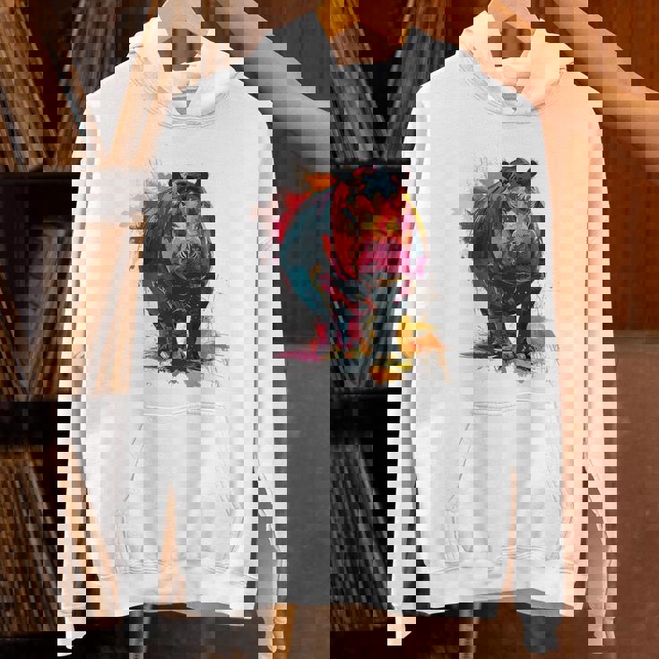 カバ 動物 カラフル グラフィック 抽象 アート 絵画 カバ パーカー