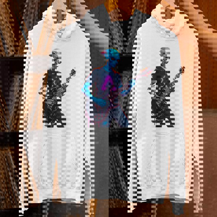 バックプリント ギタリスト エイリアン グラフィック ギター エイリアン ギタリスト パーカー