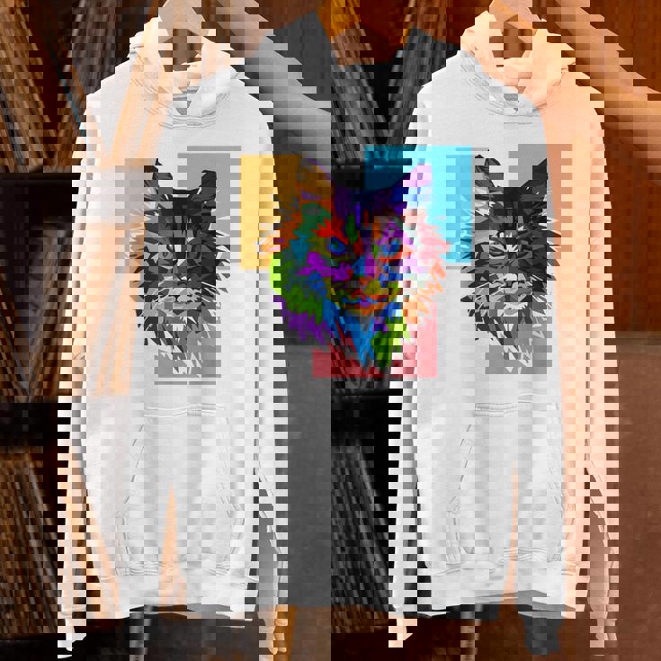 ペイントされた猫の顔 カラフル レインボー アートデザイン ギフトに最適 パーカー