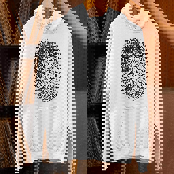 天の陰陽狐 太陽と月 ボーホーウッドランドアート パーカー