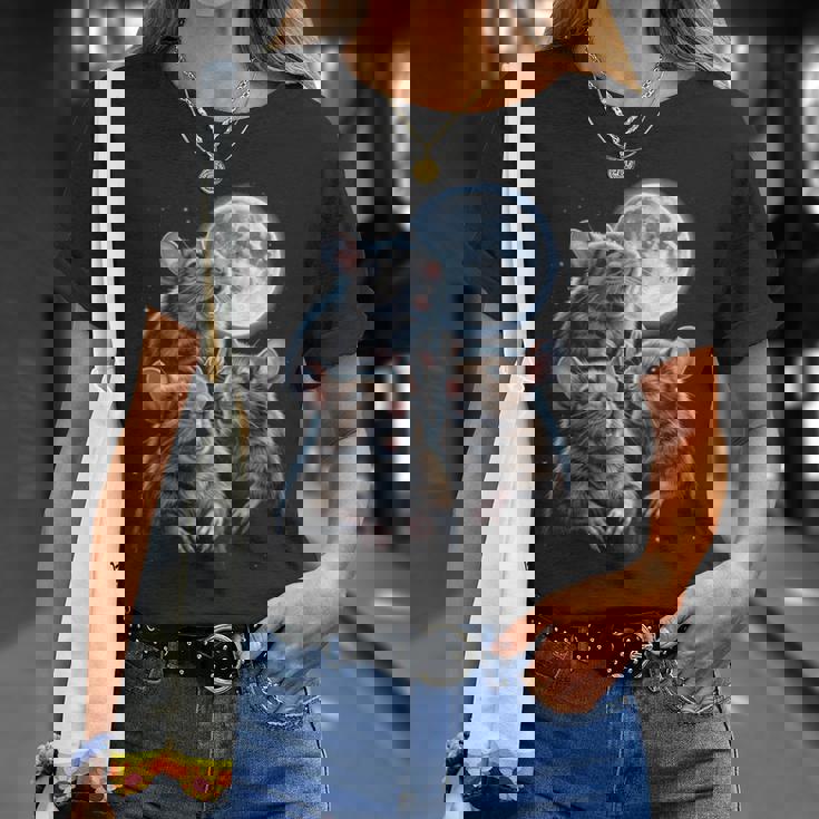 3 マウス 月 3 匹のネズミ 面白い げっ歯類 恋人 ユーモア 空 夜 長袖tシャツ Tシャツ 彼女への贈り物