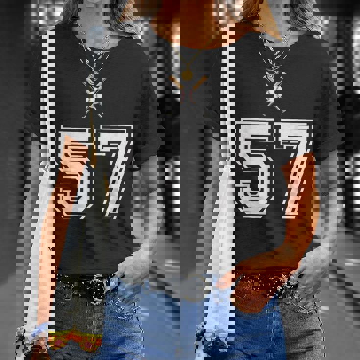57 番 野球スタイル ヴィンテージホワイト Tシャツ 彼女への贈り物
