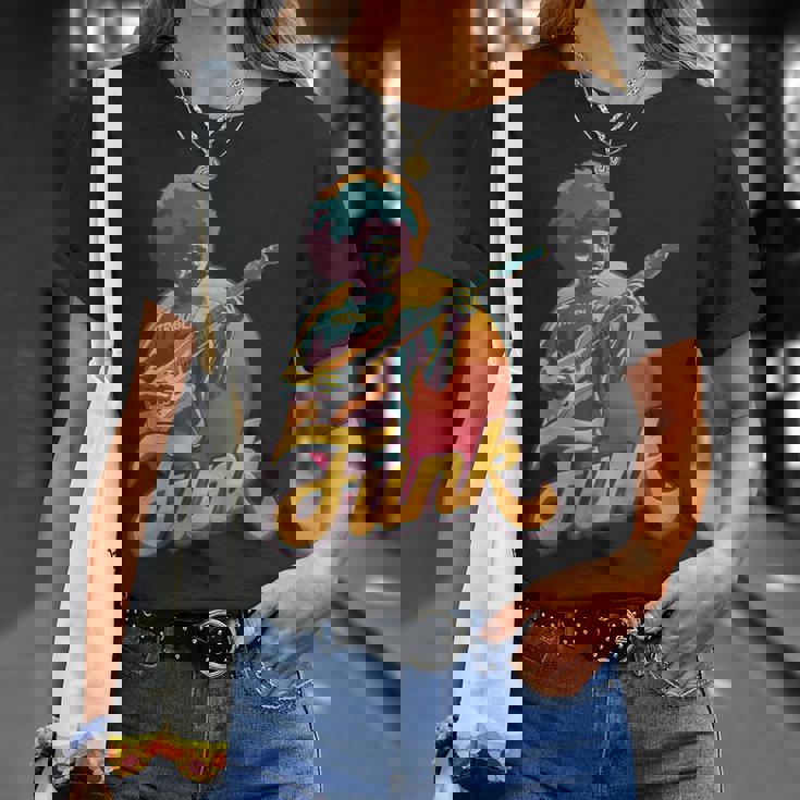 70年代レトロ・ファンク・アフロ・バンド・ギタリスト ジャズ・ファンク&ソウル Tシャツ 彼女への贈り物