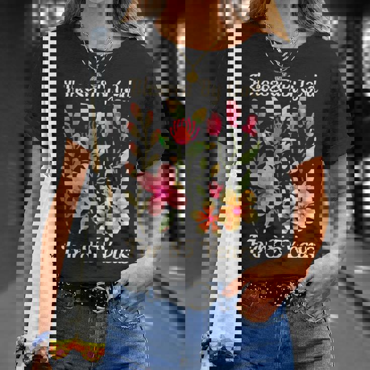 85歳 神様の祝福 かわいい庭の花 85歳の誕生日 長袖tシャツ Tシャツ 彼女への贈り物