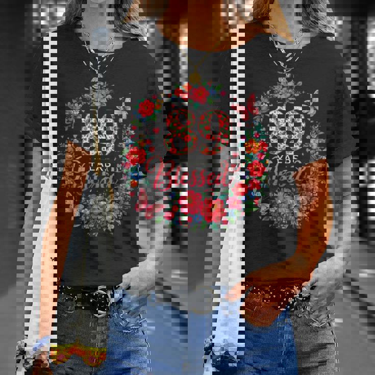 89歳の祝福された89歳のフローラル89歳の誕生日プレゼント Tシャツ 彼女への贈り物