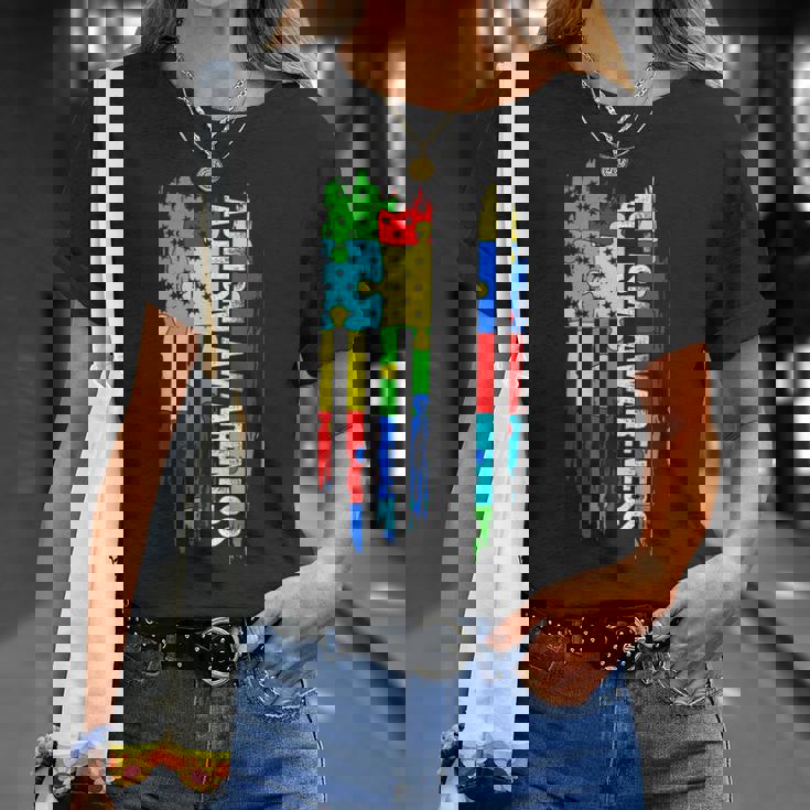 Autism Awareness Mom Dad Usa Flag T-Shirt Gifts for Her