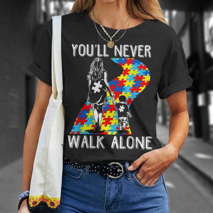 Autism Mom You Will Never Walk-Alone Support Autism Son T-Shirt Gifts for Her