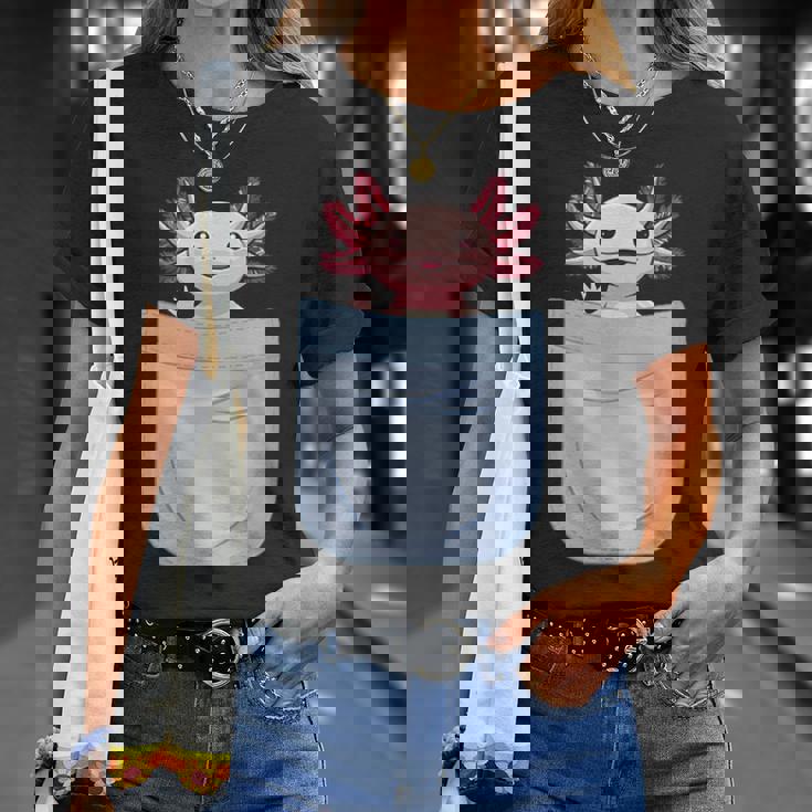 Axolotl ポケットに入った魚 両生類 ペット ホワイト アホロートル トカゲ Tシャツ 彼女への贈り物