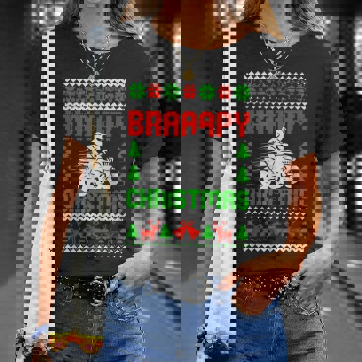 Braaapy Christmas Dirt Bike Ugly Sweater Christmas Motocross T-Shirt Gifts for Her