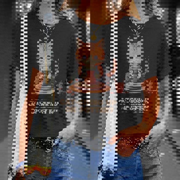 Cat-Ching Up On Pottery 面白い猫好きデザイン Tシャツ 彼女への贈り物